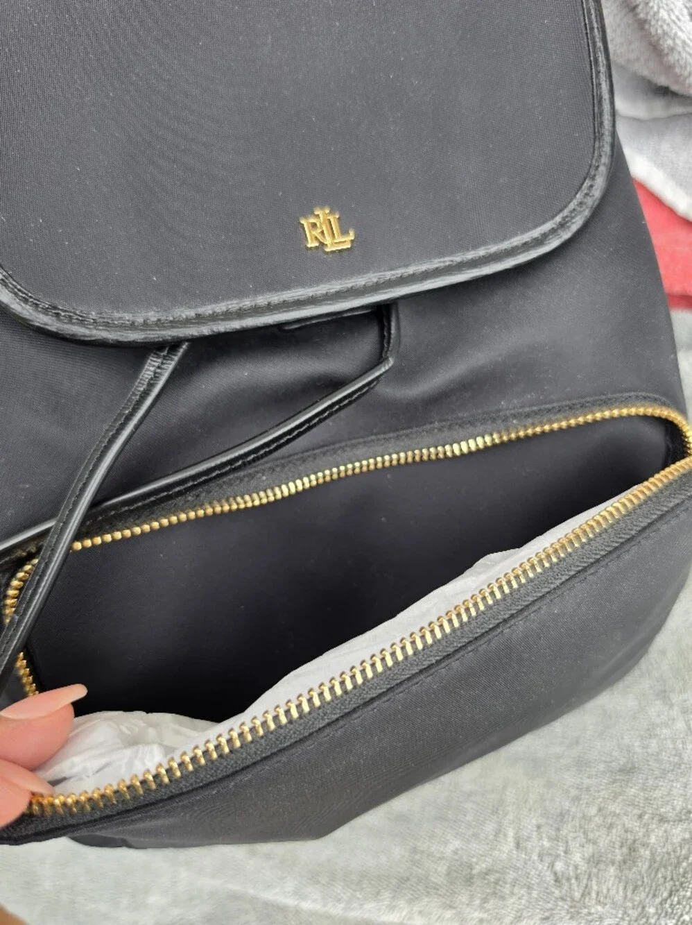 Ralph Lauren Black RL Logo Drawstring Backpack